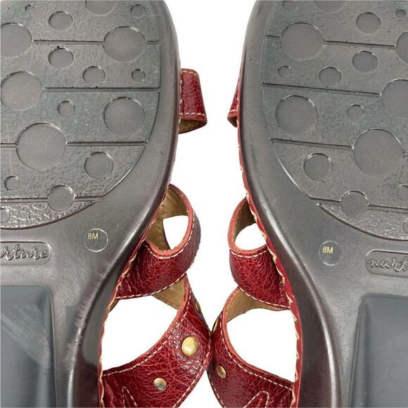 Nurture Comfort Sandals Red Leather Womens Size 8 Lewis Studded Med Wedge Heel - Picture 9 of 10
